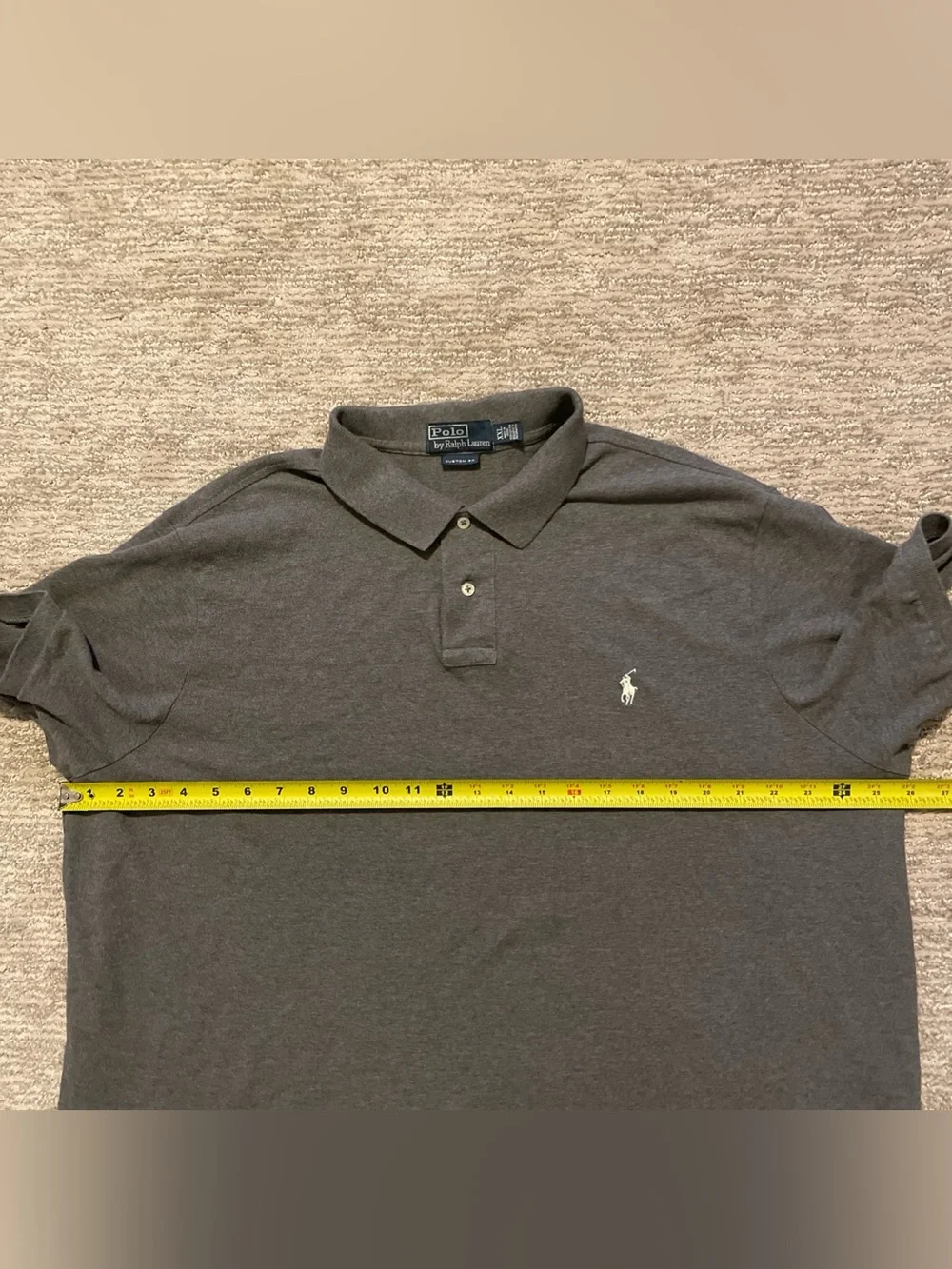 Vintage Polo Ralph Lauren Custom Fit Mens XXL Gray Cotton Polo Shirt White Pony